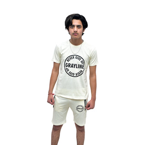 Ensemble de survêtement homme 2 pièces en coton 100% haute qualité, coupe slim, impression sérigraphique, t-shirts et shorts - Product Image 3