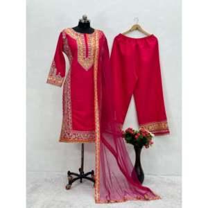 เสื้อ Plazzo และ Dupatta ที่สวยงามของผู้หญิงพร้อมตะเข็บ Chine Stitch สำหรับงานปาร์ตี้ - Product Image 5