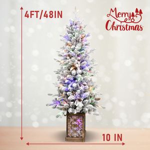 Sapin de Noël artificiel floqué en forme de crayon, type sapin arctique, 1,20 m, fin, en pot, avec lumières scintillantes multicolores - Product Image 3