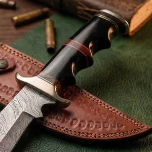 Couteau de camping Bowie artisanal en acier inoxydable de qualité industrielle, épaisseur 0,45 mm, manche noir décoratif en métal, pour collection - Product Image 2