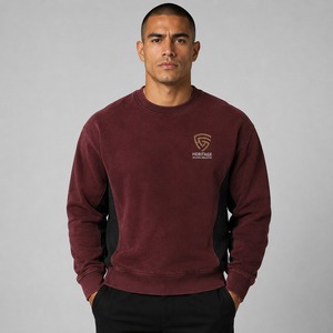 Sweat-shirt col rond pour homme en coton de luxe de haute qualité, uni, épais, vintage, surdimensionné - Product Image 1