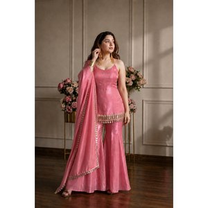 Indian Traditional <b>Pink</b> Punjabi <b>Salwar</b> <b>Kameez</b> with Heavy Embroidery and Mirror Work for Ethnic Wear - Product Image 2