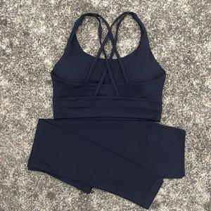 Ensemble de sport et yoga pour femme, 2 pièces, couleur unie, comprenant un legging taille haute à taille élastique et un brassière de sport à dos croisé, style athlétique - Product Image 5