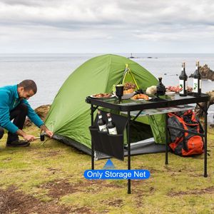 Tear-Resistant Hanging <b>Storage</b> Net for Camping Table 35.43x23.62 Folding Table Net Bag with 3 Side Pockets and 4 <b>Corner</b> Clips - Product Image 2