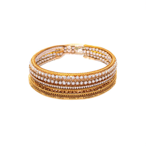 Floral Pearl & Diamond Bezel Set Kada Bangles for Wedding Engagement - Product Image 2