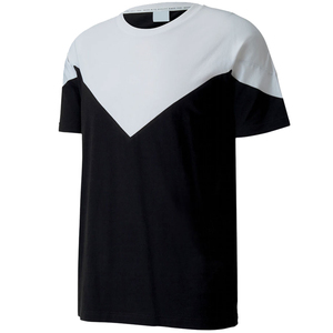 Camiseta Color Block Negra y Blanca, 100% Algodón Jersey, Manga Corta, Cuello Redondo, Ropa Casual Transpirable, Camisetas de Moda para Hombre - Product Image 1