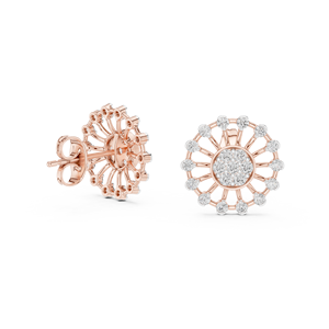 Boucles d'oreilles clous en or rose 9 carats avec halo floral et diamants par Krishnam Jewel - Product Image 6