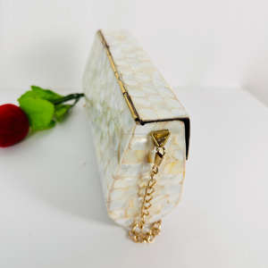 Bolso de Mano Moderno Chapado en Oro, Estilo Antiguo Pulido, Bolso de Mano de Aluminio Blanco y Beige, Estilo Étnico para Festivales, Bodas, Tipo Sobre - Product Image 5