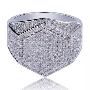 Custom 925 Silver <b>Gold</b> Plated Moissanite Diamond Hexagon Shape Engagement Wedding Anniversary Gifts Party Rings Unisex Luxury - Product Image 6