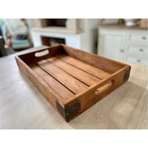 Rustic Solid Wood Serving <b>Tray</b> with Metal Handles <b>Large</b> Walnut Decorative Ottoman <b>Tray</b> Rectangular Handcrafted Breakfast Platter - Product Image 2