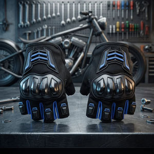 Gants de moto unisexes mi-doigts avec protection rigide des articulations, bleu-noir, design d'été pour le cyclisme avec confort amélioré - Product Image 3