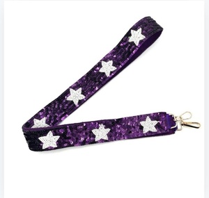 Purple Sequin Star Belt Handmade Wide <b>Adjustable</b> Fashion Beaded Design Crossbody Handbags for Boutiques Gift Shops Beaded <b>Straps</b> - Product Image 1