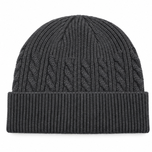 Bonnet en tricot torsadé pour homme, gris foncé, avec revers, épais et chaud - Style streetwear classique - Product Image 1