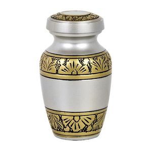 Silver Cremation Urn with Gold Floral Band Design Small Keepsake Token Urn for Adult Ashes Funeral Supplies <b>Memorial</b> Urns Latest - Product Image 1