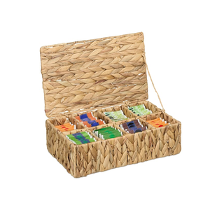 Wholesale woven water hyacinth <b>baskets</b> for storage tea/ coffee/ sugar storage boxes teabag holder <b>with</b> <b>lid</b> made by Vietnamese - Product Image 1