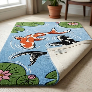 Koi Fish Area Rug Lotus Pond Floral Carp Floor <b>Mat</b> Soft Home Decor Entryway Bedroom - Product Image 2