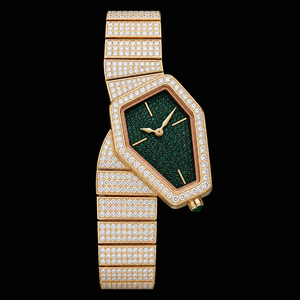 Montre de luxe pour femme, style premium, élégante, avec cadran vert, bracelet en acier inoxydable, mouvement à quartz, ornée de diamants et de pierres précieuses. - Product Image 1