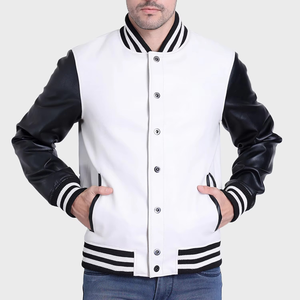 Custom Logo Vintage Varsity Jacket Unisex <b>Stand</b> Collar Wool Sleeves Embroidery Winter Black Letterman Baseball Cartoon Geometric - Product Image 5