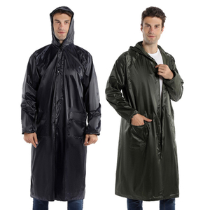 Veste de pluie longue imperméable pour homme avec capuche et fermeture éclair, en polyester noir uni, pour l'extérieur - Product Image 5