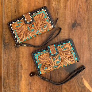 Stylish New Arrival Women's Western Leather <b>Wallet</b> Hand Tooled Carving Phone Case Multi-Use Fashionable <b>Cute</b> Clutch - Product Image 2