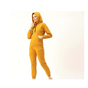 Trendy half <b>zip</b> tracksuit for women featuring a stylish cropped fit and high waist joggers made from soft cotton blend fabric - Product Image 3