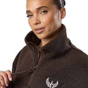 Dark Chocolate Knitted Zipper Jacket <b>Women</b> Cozy Fleece Quarter Zip Top Long Sleeve Stand Breathable Outdoor Casual Comfort Wear - Product Image 5