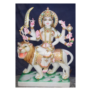 Estatua de la Diosa Durga Mata en Mármol Blanco con Posición Sentada en las Manos del León sobre Ashirvaad para el Hogar y el Templo al Mejor Precio - Product Image 5