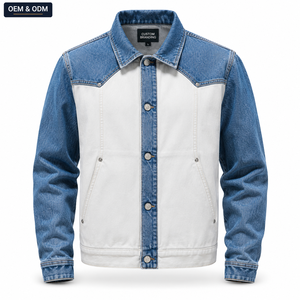 Custom Men's Two-Tone Western Motorcycle <b>Canvas</b> <b>Jacket</b> Organic Cotton Windproof Breathable Front OEM ODM Private Label Wholesale - Product Image 1