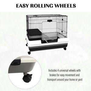 Black 2-Level Rabbit Hutch with <b>Wheels</b> for <b>Small</b> Animals Pet Cage for Bunny Chinchillas Ferrets - Product Image 6
