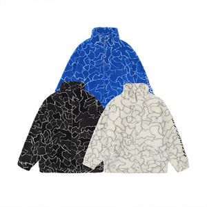 Chaqueta de Forro Polar con Cierre para Hombre, con Patrón Bordado Abstracto, Prenda Exterior Cálida de Sherpa con Cuello Alto y Estilo Urbano - Product Image 5