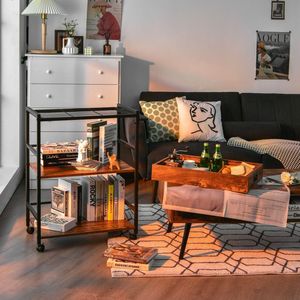 Carrello Bar da Cucina a 3 Ripiani con Ruote Bloccabili e Maniglia, Struttura in MDF e Metallo per Uso Domestico e Pub - Product Image 2
