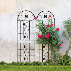 Set di 2 tralicci da giardino in metallo antiruggine neri da 180 cm x 50 cm per piante rampicanti, supporto per fiori da esterno - Product Image 6