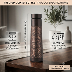 Handmade <b>Copper</b> <b>Water</b> <b>Bottle</b> with Engraved Lotus Wave Design, Ayurvedic Reusable <b>Copper</b> <b>Bottle</b>, Metal Drinkware, <b>Wholesale</b> OEM - Product Image 4