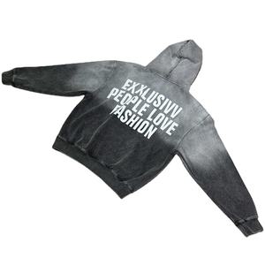 Streetwear pullover personnalisé, sweat à capuche court avec strass épais et délavé à l'acide, sweats à capuche pour hommes - Product Image 2