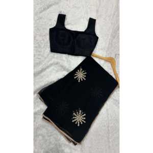 Sari de Diseño con Silueta Recta para Fiestas, Tela de Organza con Bordado Zari - Product Image 4