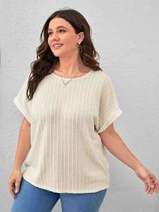 T-shirt décontracté en coton respirant à col rond et manches courtes pour femme, coupe ample, couleur unie, grande taille, printemps-été - Product Image 1