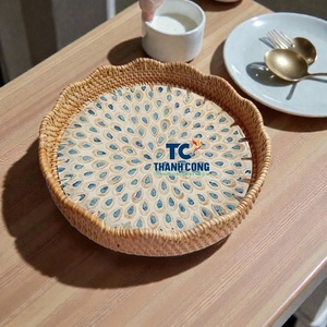 Export Focused MOTHER OF PEARL RATTAN TRAY Premium Craft Decor <b>For</b> Buyers Scaling International <b>Sales</b> RATTAN SERVING TRAY - Product Image 1