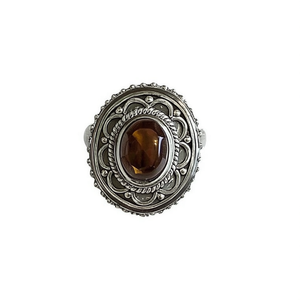 Designer Bohemian Style Smoky <b>Quartz</b> Fashion <b>Ring</b> 6.2 Grams Bezel Setting Alloy Inlay - Product Image 3