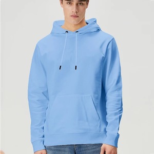 Men's Light Blue Hooded Sweatshirt Regular Fit Solid Color Cotton French Terry Casual Autumn Wear Long Sleeve Pocket Design 2027 - Product Image 2