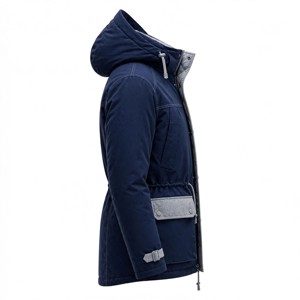 <b>Men's</b> Royal Blue Solid Front Logo Hooded <b>Long</b> Puffer <b>Jacket</b> Waterproof Autumn Zipper Closure Polyester Fleece Lining - Product Image 4