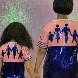 Vestido de lentejuelas para niñas Jack and Jill, conjunto de fiesta brillante de manga corta para jóvenes, top tipo túnica con bloques de color rosa y azul - Product Image 4