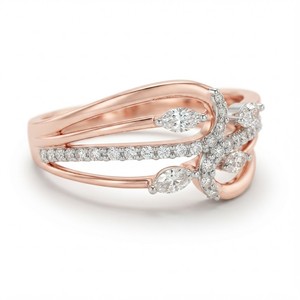 Anillo de Diamantes Cultivados en Laboratorio, Corte Marquesa y Redondo, en Oro Rosa de 9K |   Joyería Fina para Mujer de 0.48 CT - Product Image 2