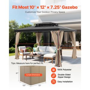 Tende e mantovane per gazebo da esterno 12FT X 10FT X 7.3FT, parete laterale a 4 pannelli con cerniere per la privacy, per gazebo 10x12x7.3ft - Product Image 2