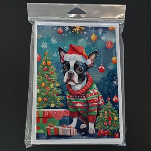 Cartes de vœux de Noël Boston Terrier fantaisistes Lot de 8 cartes de note vierges A7 de taille 5x7 avec enveloppes - Product Image 3