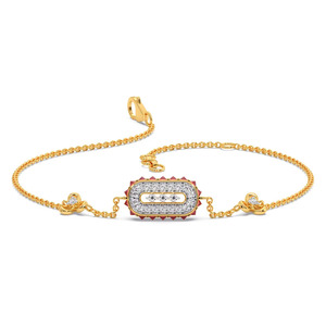 Bracelet en diamants à maillons ovales avec accents roses, chaîne en or jaune et design géométrique à centre ouvert - Product Image 1
