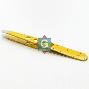 แหนบคีบคิ้วปลายเฉียงสีเหลืองสแตนเลสสตีลสำหรับกำจัดขนแต่งหน้าความงาม - Product Image 1