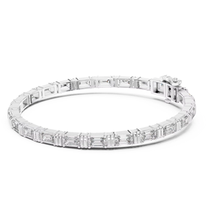 Pulsera de tenis de lujo chapada en rodio con oro blanco macizo de 18 quilates y diamantes de corte esmeralda de 8.9 quilates, con cierre doble, ideal para regalo, fiestas y uso diario. - Product Image 1