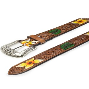 Nouvelle ceinture en cuir western personnalisée en gros pour hommes et femmes avec gravure florale artisanale et boucle en laiton design - Product Image 5