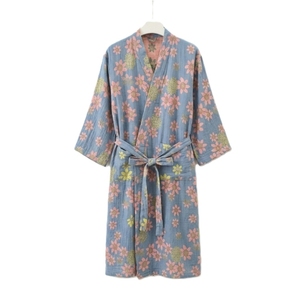 Robes longues imprimées pour femmes avec col mandarin, manches longues, en polyester tissé doux, tenue décontractée d'été, fermeture à cordon - Product Image 6