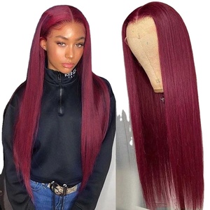 Super Double Drawn Bone Straight <b>Burgundy</b> Human Hair Bundle High Quality Raw Hair Extension Transparent Swiss HD Lace Frontal - Product Image 3